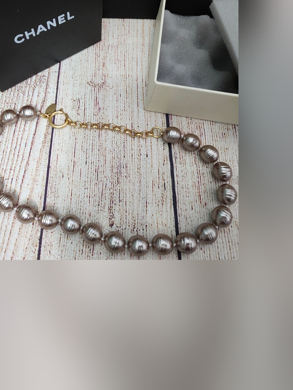 Chanel Gold & Silver Pearl Chain Necklace - Silver Pearls - Picture 2 of 7